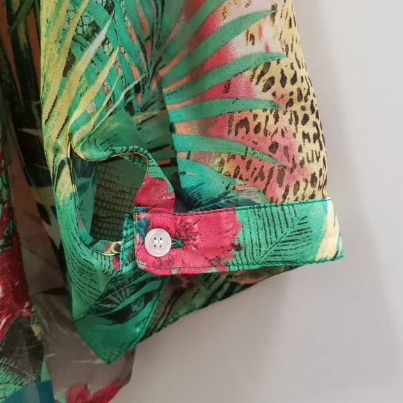 Chico's 3/4 Sleeve Top Semi Sheer Floral Print with Front Tie Waist Detail - Picture 7 of 12